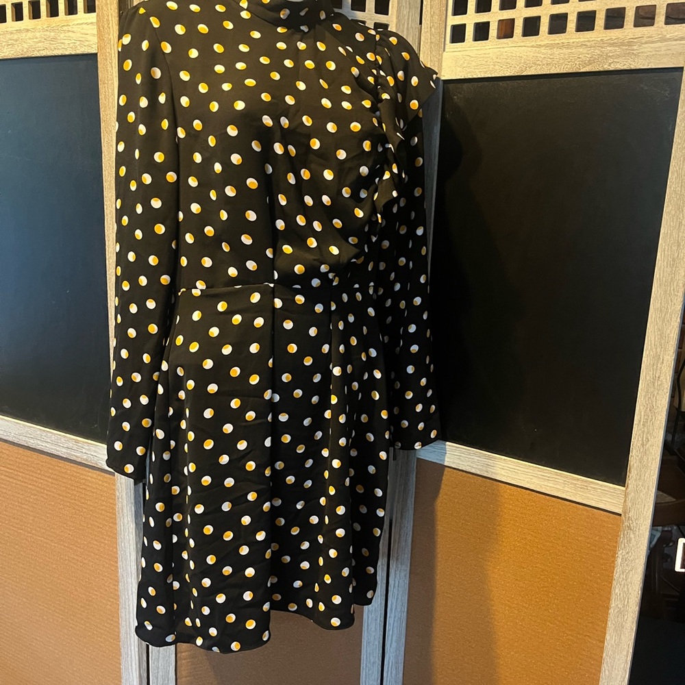 Miss Selfridge Black Dress with Gold and White Polka Dots